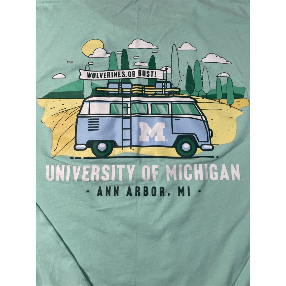 NCAA Michigan Wolverines Long Sleeve Shirt - Men's Large - Teal Color - Logo